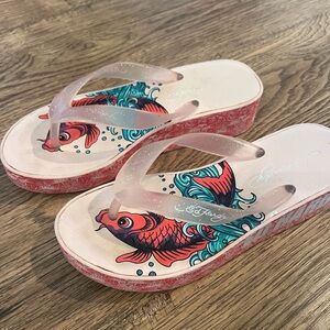 Y2K Pink Ed Hardy Flip Flop Size 7